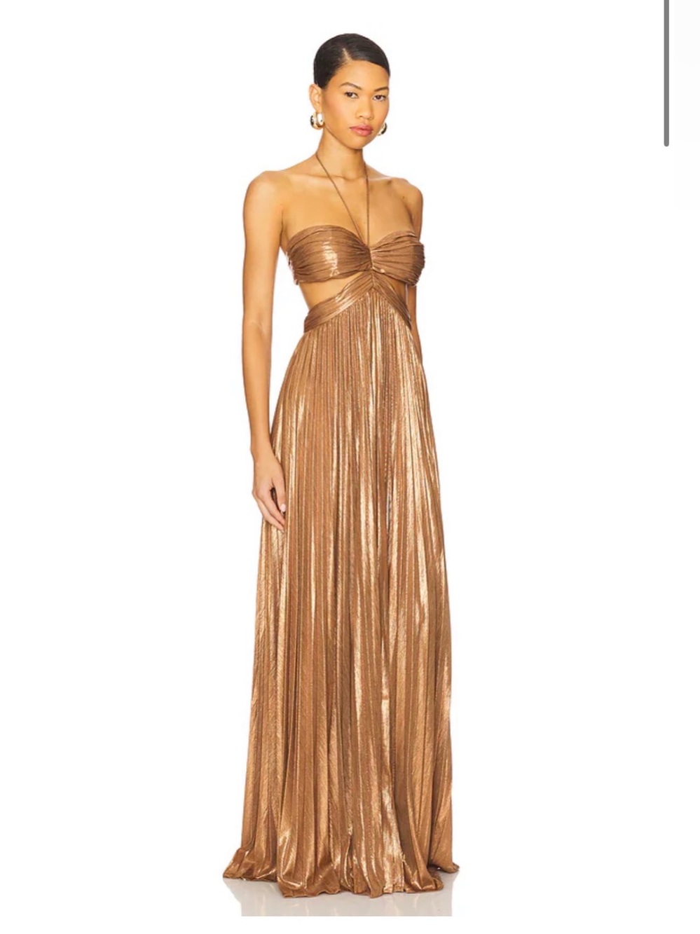 Retrofête Keira Sepia Metallic Bronze Cutout Halter Maxi Gown - Picture 2 of 3